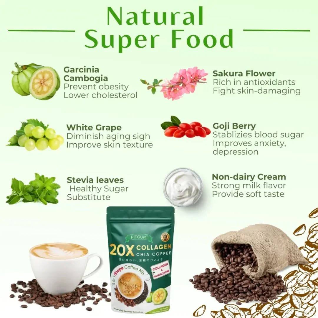 FITGUM Collagen Chia Coffee Mix (10 x 12g Sachets)